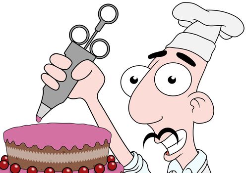Illustration of a Chef icing a cake