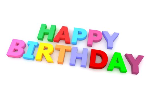 multicoloured letters Happy Birthday on white background - slightly angled view