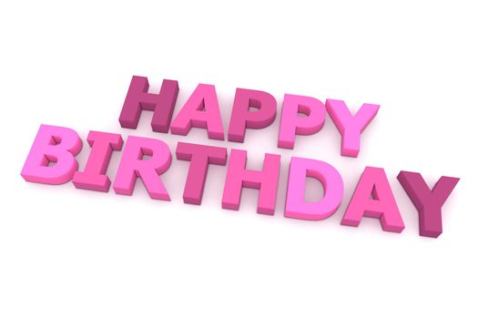 word happy birthday in different shades of pink and purple - slightly angular view
