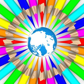 Set of pencils on white background. Isolated 3D image