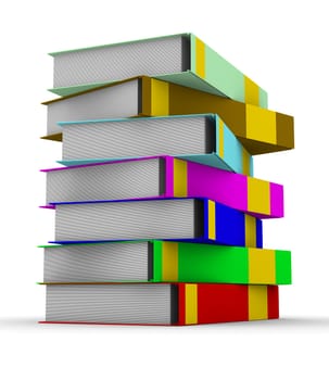 pile of books on white background. Isolated 3D image