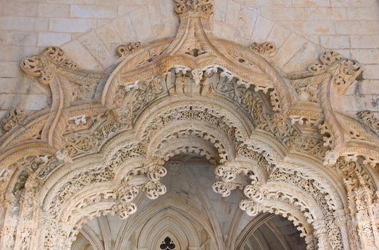 Stone portal in manuelino-style, Monasrtery of Batalha, Portugal.