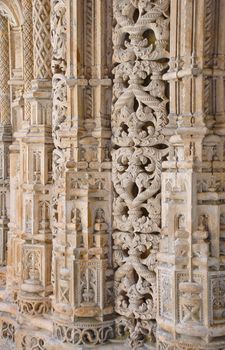 Details of stone portal in manuelino-style, Monasrtery of Batalha, Portugal.