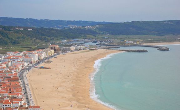 Beach panoramic view from the promontory in Nazare, Portugal