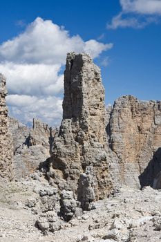 rock spike in Sella mountain, italian dolomites. Photo taken with polarizer filter