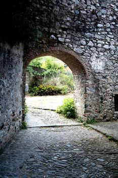 Old village arcade over Levanto, Italy