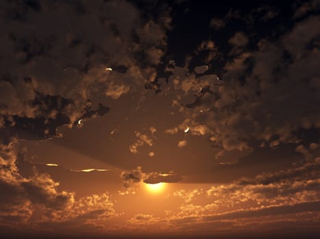 View of the sun and some clouds in the sky.