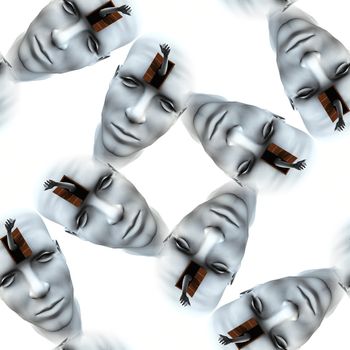 Concept image of a seamless tile pattern of a head with an open mind.