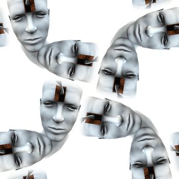 Concept image of a seamless tile pattern of a head with an open mind.