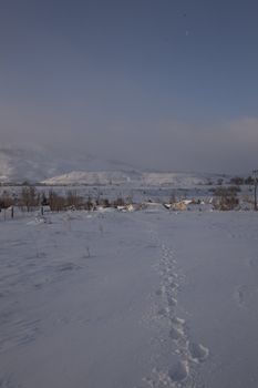 A snowy winter morning plain - countryside snow outdoor scene freezing