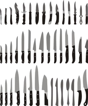 illustrations of different knives, from closing to the kitchen