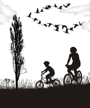 Son and mother on bikes