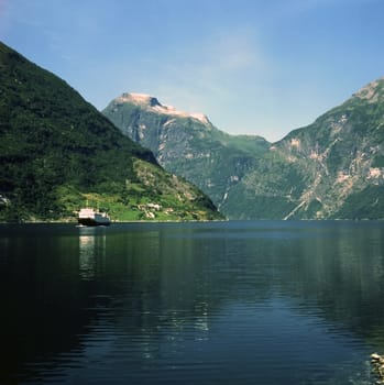 Ship in fjord