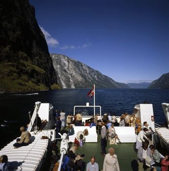 Tourist boat in fjord in Norway