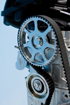 Closeup showing details of a car modern internal combustion engine