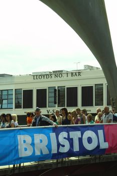 Crowd shuffling across Perot's Bridge in Bristol during the 2009 Harbour Festival. An estimated 250,00 people attended over 3 days.