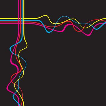 Abstract layout with wavy lines in a cmyk color scheme.  