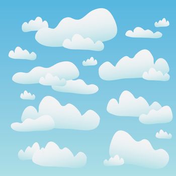 A blue sky full of fluffy cartoon clouds. This tiles seamlessly as a pattern horizontally.