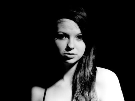 art portrait of a teen girl in black and white