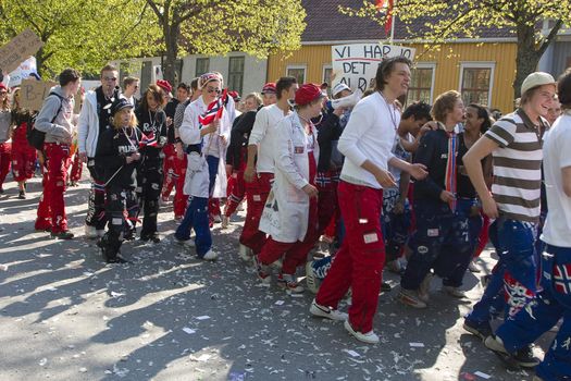 The parade is popular amongst the Russ - students in their last year of upper secondary school that celebrate the end of 13 years of school.