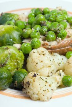 green peas,brussels sprouts.The Vegetable dish.Vitamins