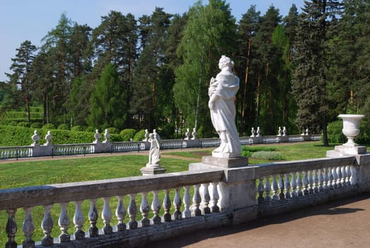 Terraced gardens with marble statues in Arkhangelskoye estate. Moscow, Russia