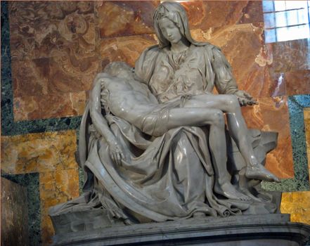 Michelangelo's Pieta in St. Peter's Basilica in Rome, Italy.
