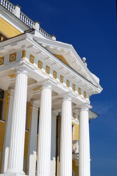 Classical portico with white columns. Vertical version