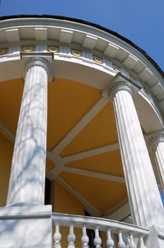 Rotunda with white columns, view from below