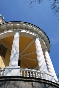 Rotunda with white columns, view from below