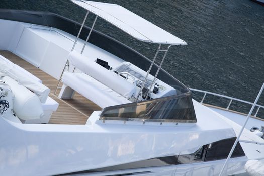 Luxury yacht close-up of the wooden deck