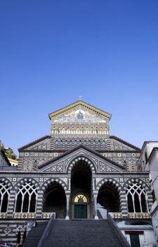 Front of the stairs at the Amalfi church in Italy