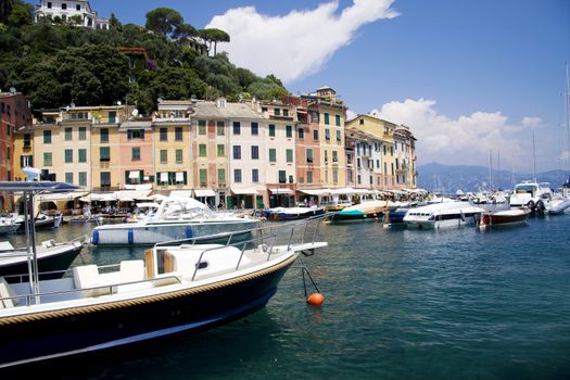 Portofino boats at the bay in Italy