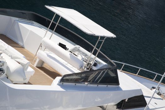 Luxury yacht close-up of the wooden deck