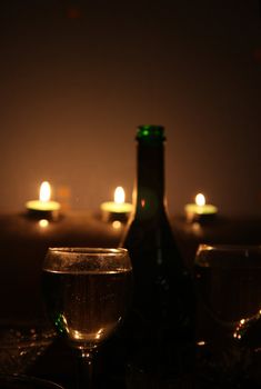 Romantic candlelight dinner with champagne