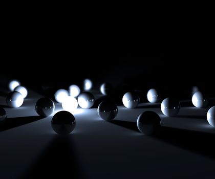 One light ball and many white balls