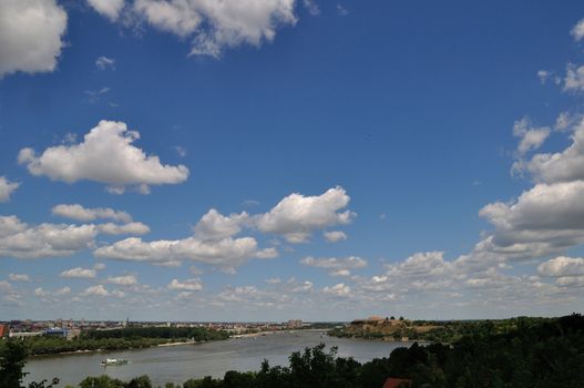 Panorama of  Novi Sad, river Danube and Petrovaradin fortress