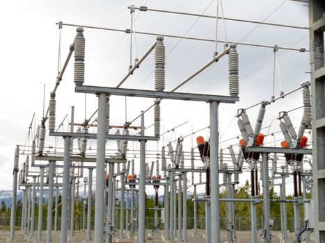 High-voltage transformer substation serving the power grid.
