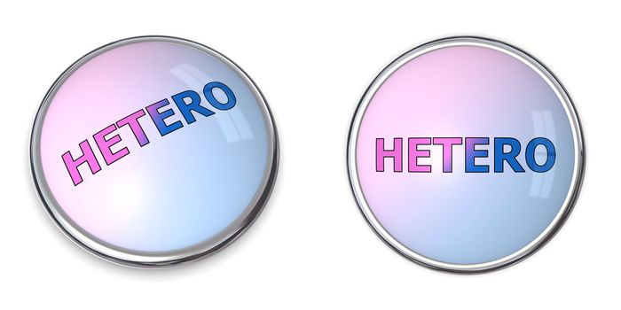 blue-pink gradient button with word hetero - chrome bordering