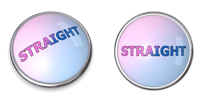 blue-pink gradient button with word straight - chrome bordering