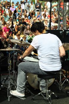 Drummer on stage at the Cascade Steps during the annual Bristol Harbour Festival 2009 attended by an estimated 250,000 over 3 days
