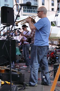 Band on stage during the annual Bristol Harbour Festival attended by an estimated 250,000 people over 3 days in 2009