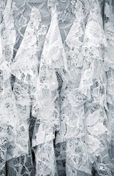 Detail of wedding dress. Blue tone