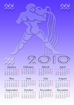 aquarius. calendar for the year 2010 with the astrological sign
