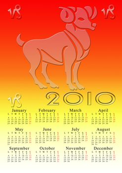 aries. calendar for the year 2010 with the astrological sign
