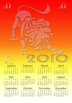 leo. calendar for the year 2010 with the astrological sign
