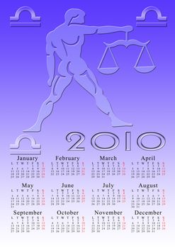 libra. calendar for the year 2010 with the astrological sign
