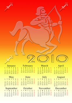 sagittarius. calendar for the year 2010 with the astrological sign
