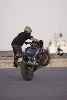 portrait of motorcycle show at harbour