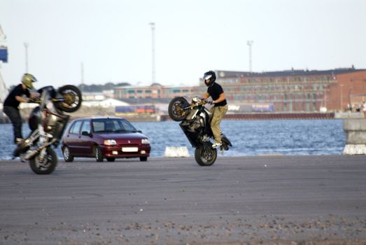 portrait of motorcycle show at harbour